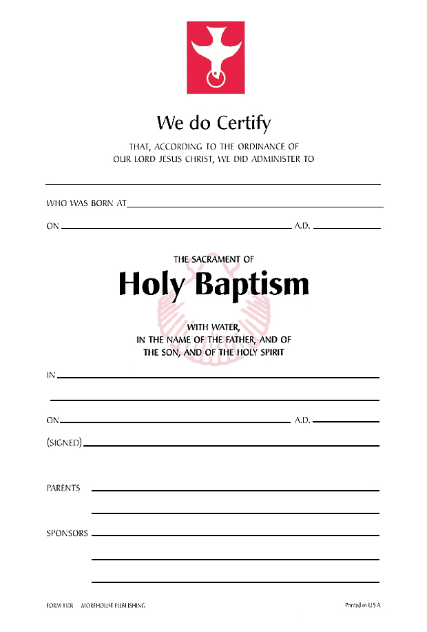 ChurchPublishing.org: Baptismal Certificate - Dove Design