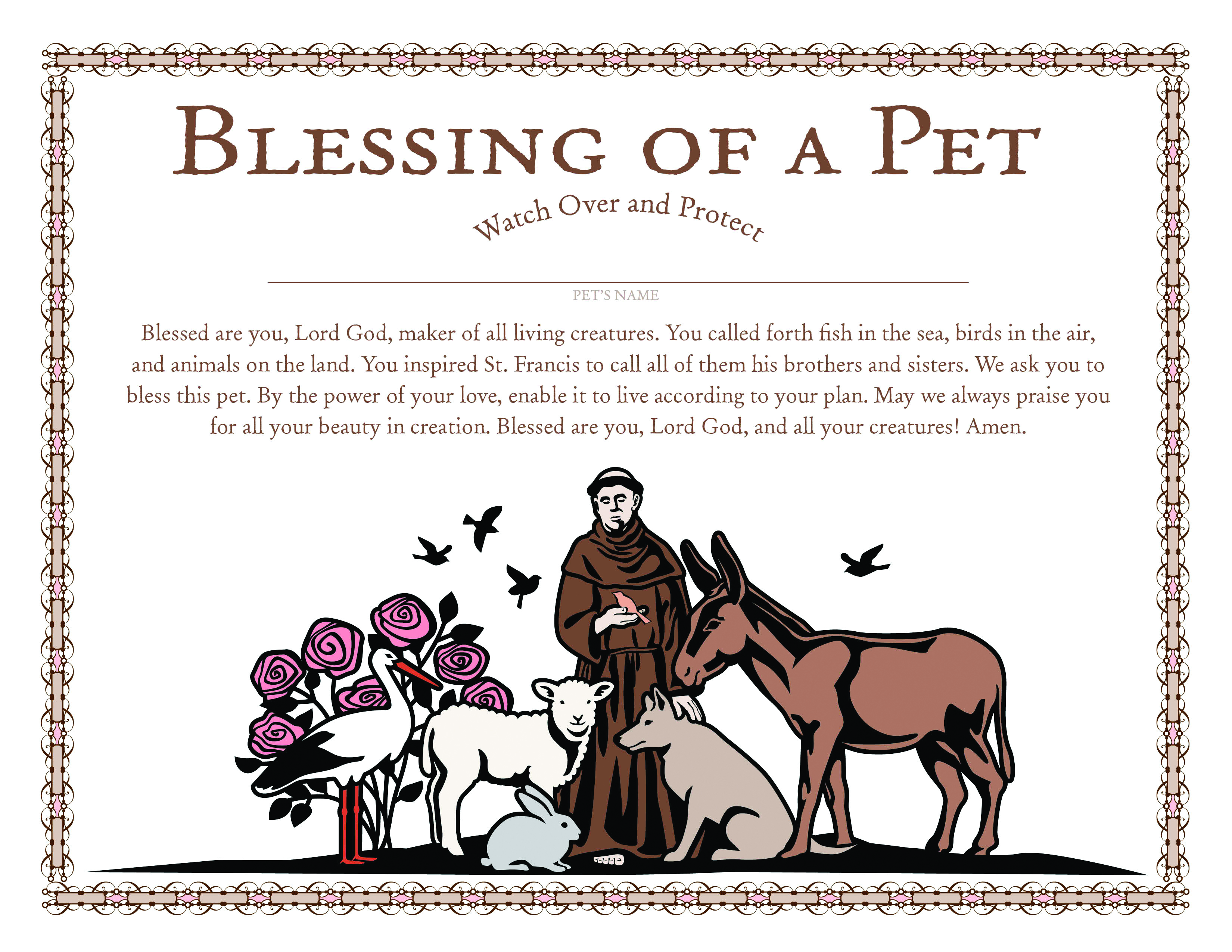 St. Francis Blessing of a Pet Certificate