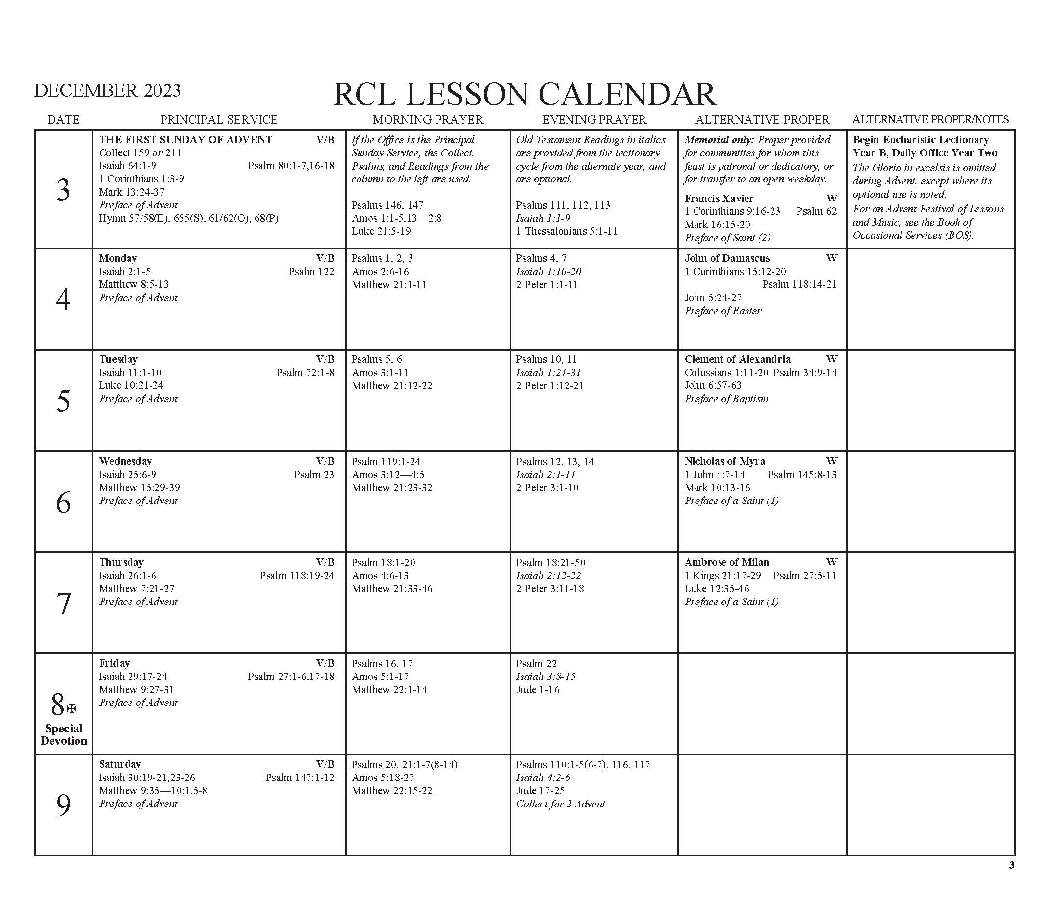 2024 Episcopal Church Revised Common Lectionary